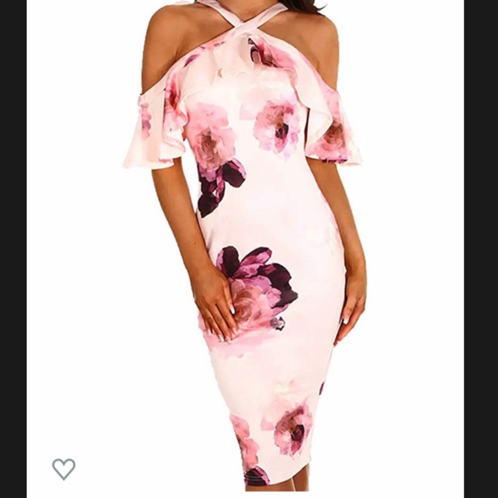 Pink floral midi dress